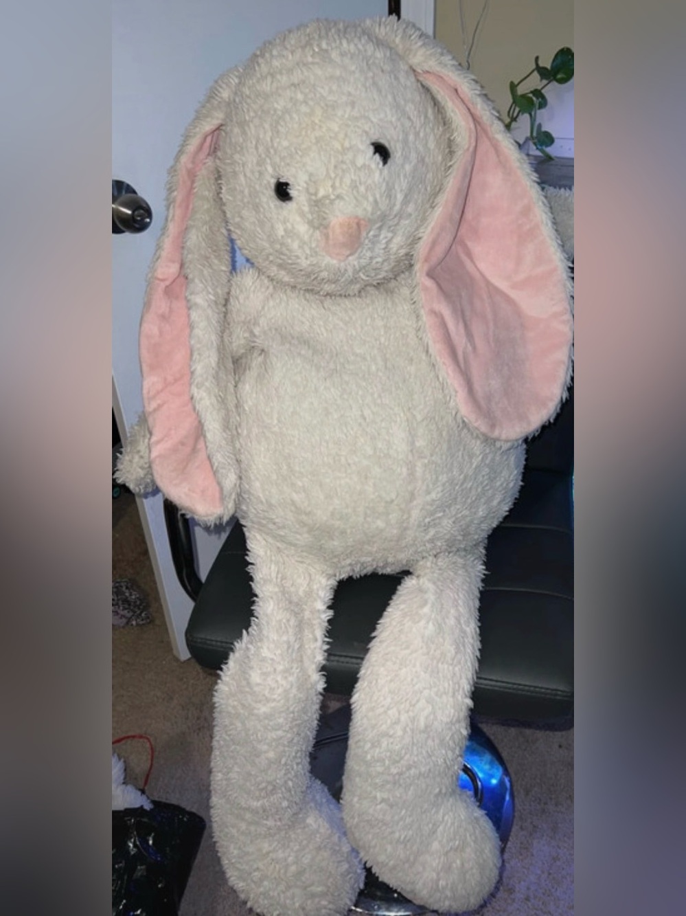 Large cream plush stuffed bunny w/long pink inner ears.